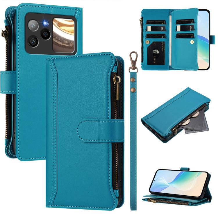 Magnetic Closure 9 Card Slots Zipper Leather Case with Hand Strap, For BLU G95, For BLU Bold N4, For BLU Bold K10 / G54, For BLU G54, For BLU G64, For BLU Bold K50, For BLU C9, For BLU View 5 Pro