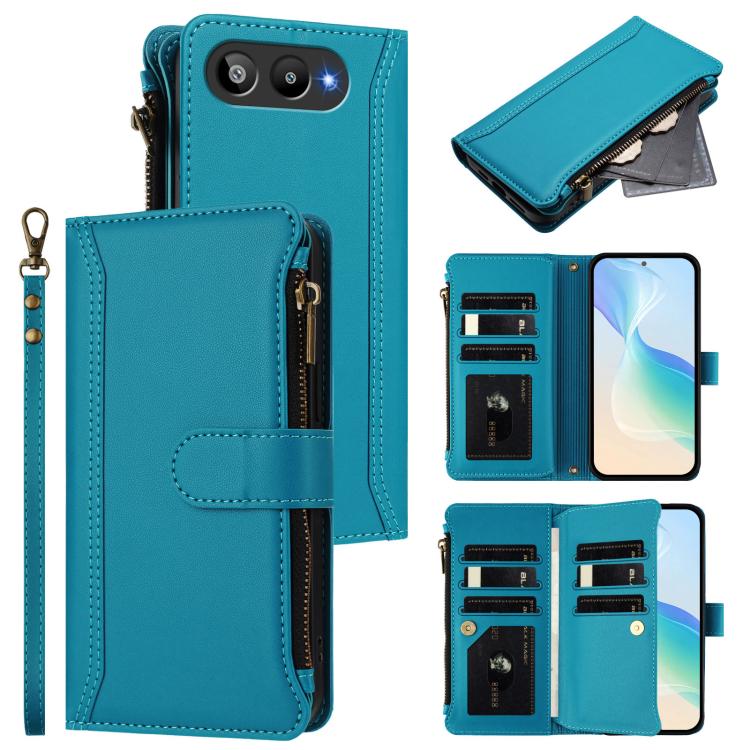 Magnetic Closure 9 Card Slots Zipper Leather Case with Hand Strap, For BLU G95, For BLU Bold N4, For BLU Bold K10 / G54, For BLU G54, For BLU G64, For BLU Bold K50, For BLU C9, For BLU View 5 Pro
