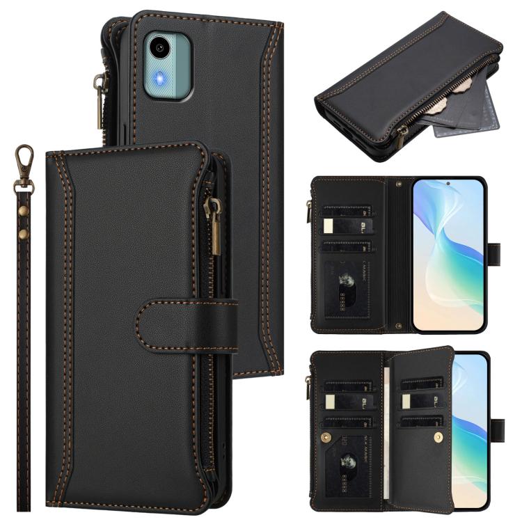 Magnetic Closure 9 Card Slots Zipper Leather Case with Hand Strap, For Nokia G42 / G310, For Nokia C300, For Nokia C22, For Nokia C12, For Nokia G22, For Nokia C32, For Nokia C02, For Nokia X30 5G
