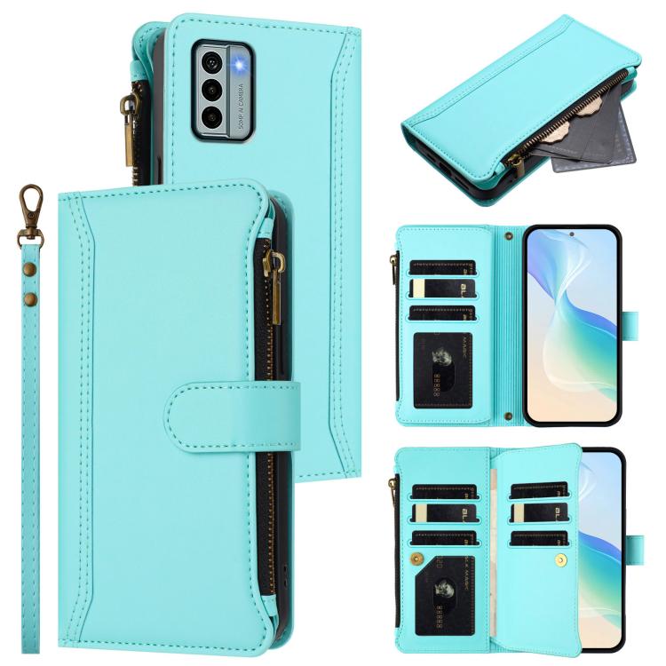 Magnetic Closure 9 Card Slots Zipper Leather Case with Hand Strap, For Nokia G42 / G310, For Nokia C300, For Nokia C22, For Nokia C12, For Nokia G22, For Nokia C32, For Nokia C02, For Nokia X30 5G