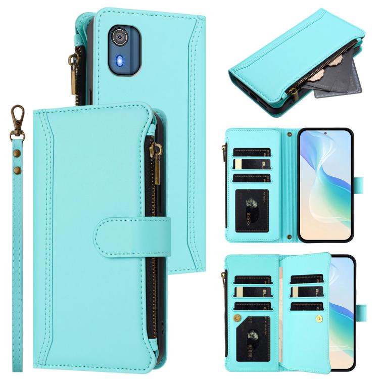 Magnetic Closure 9 Card Slots Zipper Leather Case with Hand Strap, For Nokia G42 / G310, For Nokia C300, For Nokia C22, For Nokia C12, For Nokia G22, For Nokia C32, For Nokia C02, For Nokia X30 5G