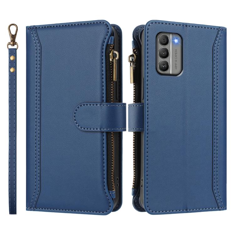 Magnetic Closure 9 Card Slots Zipper Leather Case with Hand Strap, For Nokia G400, For Nokia G11 4G / G21 4G, For Nokia C30, For Nokia C01 Plus / C1 2nd Edition, For Nokia XR20, For Nokia C10 / C20, For Nokia X20 / X10, For Nokia 6.3 / G20 / G10