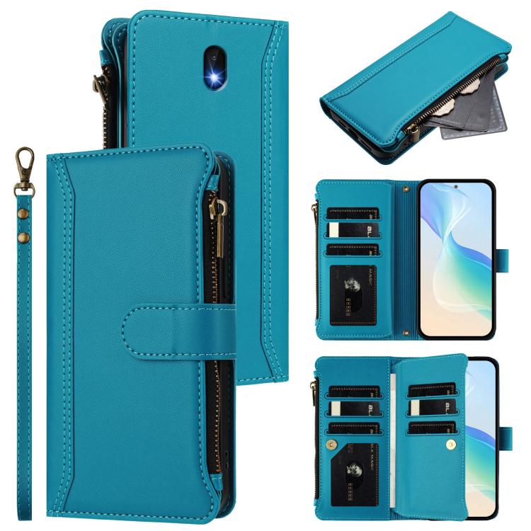 Magnetic Closure 9 Card Slots Zipper Leather Case with Hand Strap, For Nokia G400, For Nokia G11 4G / G21 4G, For Nokia C30, For Nokia C01 Plus / C1 2nd Edition, For Nokia XR20, For Nokia C10 / C20, For Nokia X20 / X10, For Nokia 6.3 / G20 / G10