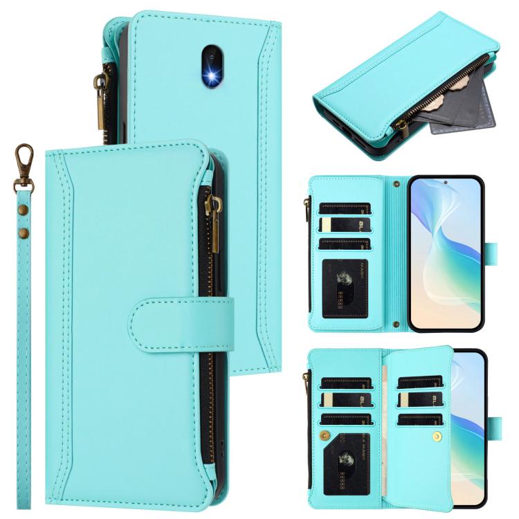 Magnetic Closure 9 Card Slots Zipper Leather Case with Hand Strap, For Nokia G400, For Nokia G11 4G / G21 4G, For Nokia C30, For Nokia C01 Plus / C1 2nd Edition, For Nokia XR20, For Nokia C10 / C20, For Nokia X20 / X10, For Nokia 6.3 / G20 / G10