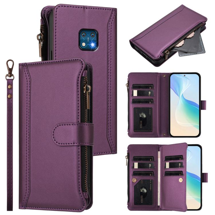 Magnetic Closure 9 Card Slots Zipper Leather Case with Hand Strap, For Nokia G400, For Nokia G11 4G / G21 4G, For Nokia C30, For Nokia C01 Plus / C1 2nd Edition, For Nokia XR20, For Nokia C10 / C20, For Nokia X20 / X10, For Nokia 6.3 / G20 / G10