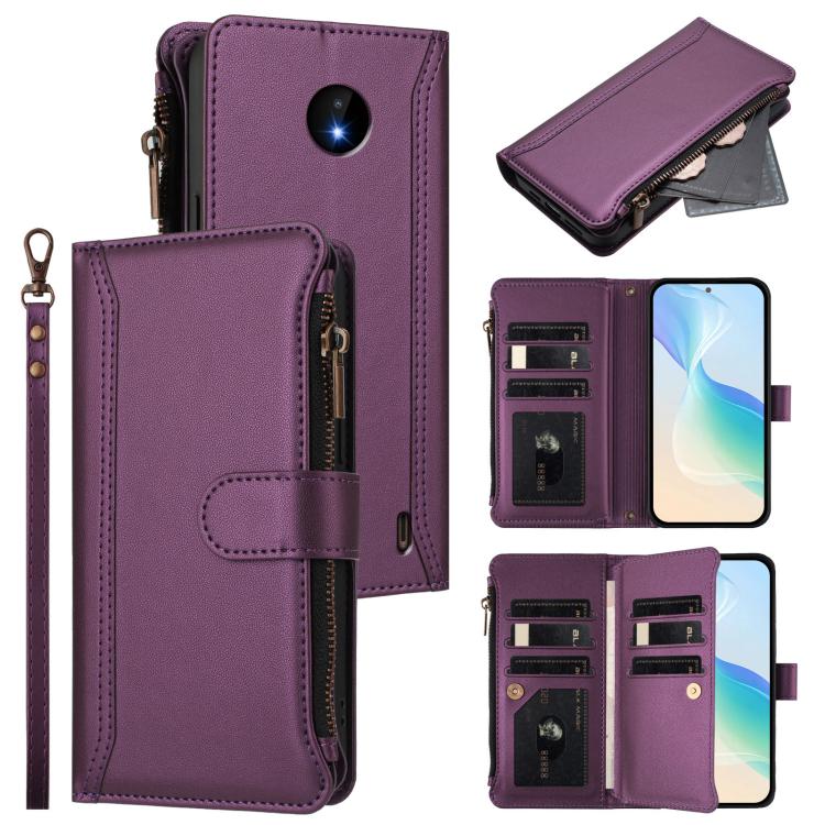 Magnetic Closure 9 Card Slots Zipper Leather Case with Hand Strap, For Nokia G400, For Nokia G11 4G / G21 4G, For Nokia C30, For Nokia C01 Plus / C1 2nd Edition, For Nokia XR20, For Nokia C10 / C20, For Nokia X20 / X10, For Nokia 6.3 / G20 / G10
