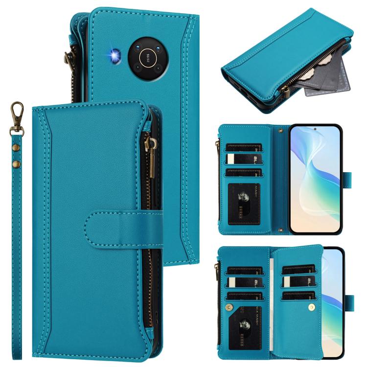 Magnetic Closure 9 Card Slots Zipper Leather Case with Hand Strap, For Nokia G400, For Nokia G11 4G / G21 4G, For Nokia C30, For Nokia C01 Plus / C1 2nd Edition, For Nokia XR20, For Nokia C10 / C20, For Nokia X20 / X10, For Nokia 6.3 / G20 / G10