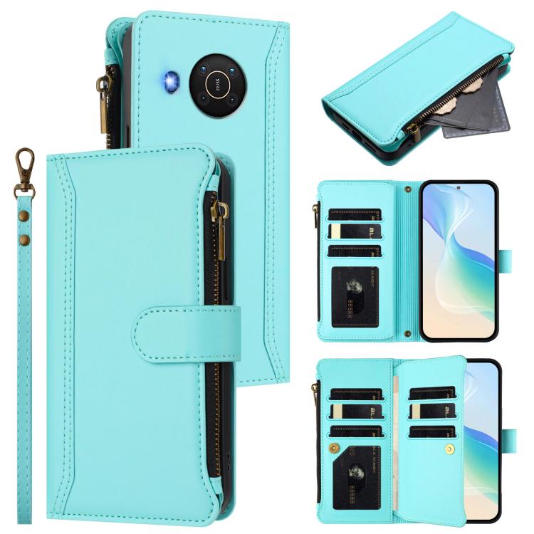 Magnetic Closure 9 Card Slots Zipper Leather Case with Hand Strap, For Nokia G400, For Nokia G11 4G / G21 4G, For Nokia C30, For Nokia C01 Plus / C1 2nd Edition, For Nokia XR20, For Nokia C10 / C20, For Nokia X20 / X10, For Nokia 6.3 / G20 / G10