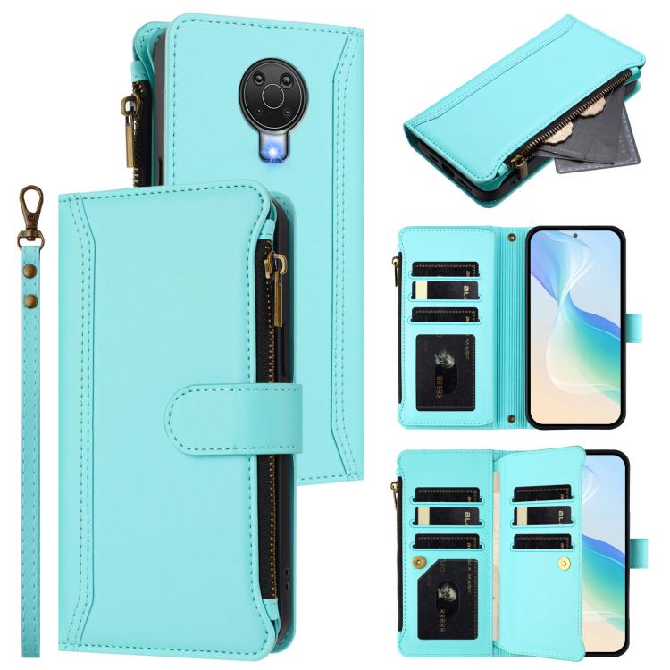 Magnetic Closure 9 Card Slots Zipper Leather Case with Hand Strap, For Nokia G400, For Nokia G11 4G / G21 4G, For Nokia C30, For Nokia C01 Plus / C1 2nd Edition, For Nokia XR20, For Nokia C10 / C20, For Nokia X20 / X10, For Nokia 6.3 / G20 / G10