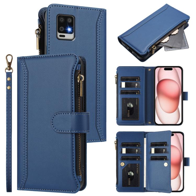 Magnetic Closure 9 Card Slots Zipper Leather Case with Hand Strap, For Sharp Aquos wish4, For Sharp Aquos R9 SH-51E, For Sharp Aquos Sense8 SHG11 / SH-54D, For Sharp Aquos Wish3, For Sharp Aquos R7, For Sharp Aquos Air / zero6, For Sharp Aquos R6