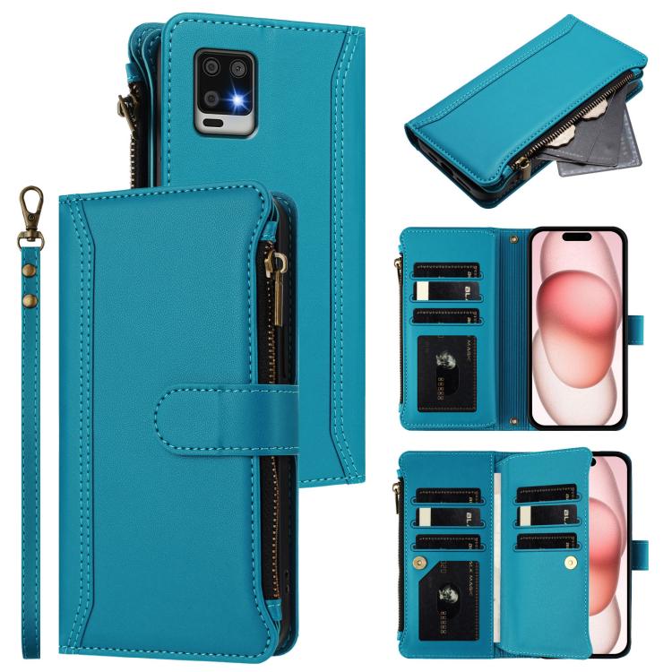 Magnetic Closure 9 Card Slots Zipper Leather Case with Hand Strap, For Sharp Aquos wish4, For Sharp Aquos R9 SH-51E, For Sharp Aquos Sense8 SHG11 / SH-54D, For Sharp Aquos Wish3, For Sharp Aquos R7, For Sharp Aquos Air / zero6, For Sharp Aquos R6