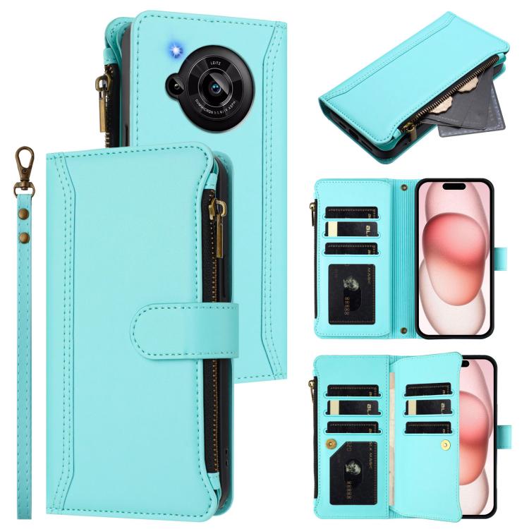 Magnetic Closure 9 Card Slots Zipper Leather Case with Hand Strap, For Sharp Aquos wish4, For Sharp Aquos R9 SH-51E, For Sharp Aquos Sense8 SHG11 / SH-54D, For Sharp Aquos Wish3, For Sharp Aquos R7, For Sharp Aquos Air / zero6, For Sharp Aquos R6