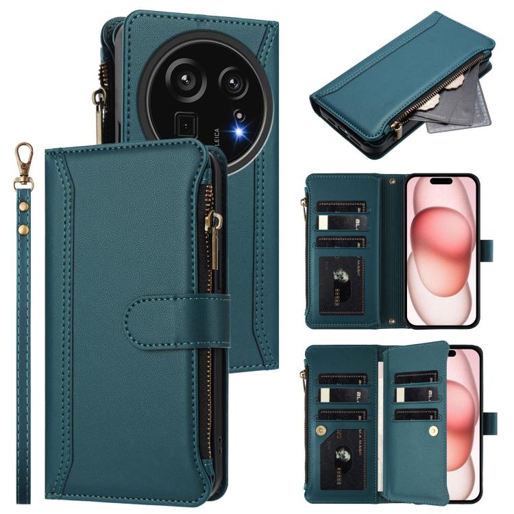 Magnetic Closure 9 Card Slots Zipper Leather Case with Hand Strap, For Sharp Aquos wish6, For Sharp Aquos R11, For Sharp Aquos Sense10, For Sharp Aquos R10, For Sharp Aquos wish5, For Sharp Aquos sense9 Plus, For Sharp Aquos sense9, For Sharp Aquos R9 Pro