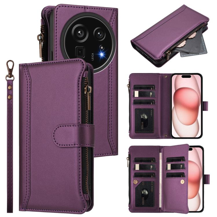 Magnetic Closure 9 Card Slots Zipper Leather Case with Hand Strap, For Sharp Aquos wish6, For Sharp Aquos R11, For Sharp Aquos Sense10, For Sharp Aquos R10, For Sharp Aquos wish5, For Sharp Aquos sense9 Plus, For Sharp Aquos sense9, For Sharp Aquos R9 Pro