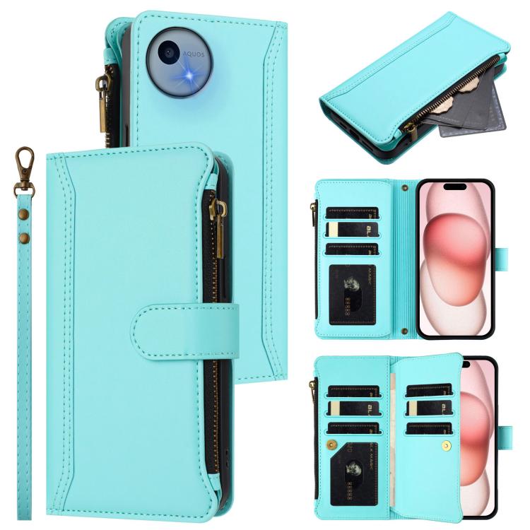 Magnetic Closure 9 Card Slots Zipper Leather Case with Hand Strap, For Sharp Aquos wish6, For Sharp Aquos R11, For Sharp Aquos Sense10, For Sharp Aquos R10, For Sharp Aquos wish5, For Sharp Aquos sense9 Plus, For Sharp Aquos sense9, For Sharp Aquos R9 Pro