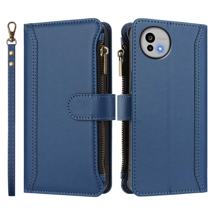 Magnetic Closure 9 Card Slots Zipper Leather Case with Hand Strap, For Sharp Aquos wish6, For Sharp Aquos R11, For Sharp Aquos Sense10, For Sharp Aquos R10, For Sharp Aquos wish5, For Sharp Aquos sense9 Plus, For Sharp Aquos sense9, For Sharp Aquos R9 Pro