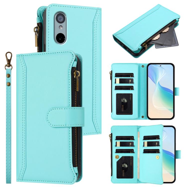 Magnetic Closure 9 Card Slots Zipper Leather Case with Hand Strap, For Sharp Aquos wish4, For Sharp Aquos R9 SH-51E, For Sharp Aquos Sense8 SHG11 / SH-54D, For Sharp Aquos Wish3, For Sharp Aquos R7, For Sharp Aquos Air / zero6, For Sharp Aquos R6