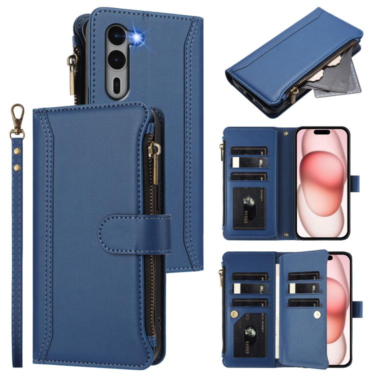 Magnetic Closure 9 Card Slots Zipper Leather Case with Hand Strap, For Fujitsu Arrows We3, For Fujitsu Arrows We2, For Fujitsu Arrows We2 Plus, For Fujitsu Arrows F-01L / F-42A
