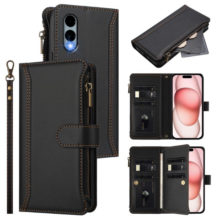 Magnetic Closure 9 Card Slots Zipper Leather Case with Hand Strap, For Fujitsu Arrows We3, For Fujitsu Arrows We2, For Fujitsu Arrows We2 Plus, For Fujitsu Arrows F-01L / F-42A