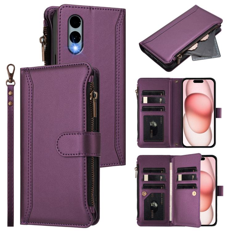 Magnetic Closure 9 Card Slots Zipper Leather Case with Hand Strap, For Fujitsu Arrows We3, For Fujitsu Arrows We2, For Fujitsu Arrows We2 Plus, For Fujitsu Arrows F-01L / F-42A