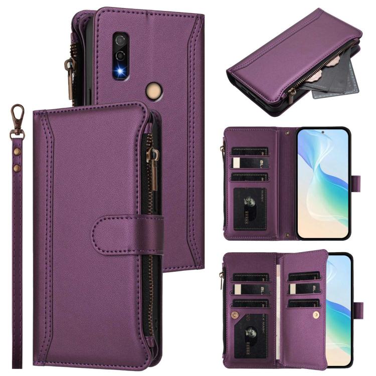 Magnetic Closure 9 Card Slots Zipper Leather Case with Hand Strap, For Fujitsu Arrows We3, For Fujitsu Arrows We2, For Fujitsu Arrows We2 Plus, For Fujitsu Arrows F-01L / F-42A