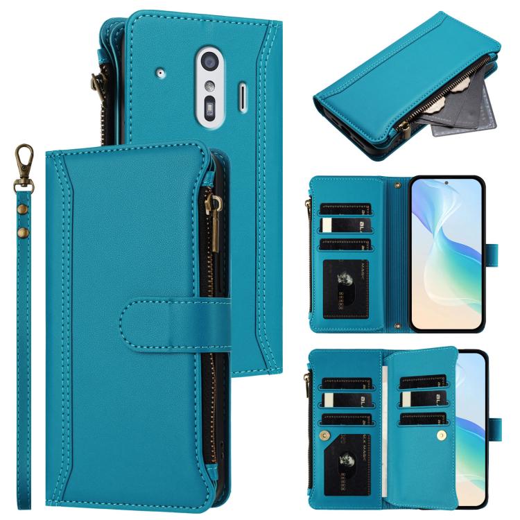 Magnetic Closure 9 Card Slots Zipper Leather Case with Hand Strap, For Fujitsu Arrows We3, For Fujitsu Arrows We2, For Fujitsu Arrows We2 Plus, For Fujitsu Arrows F-01L / F-42A