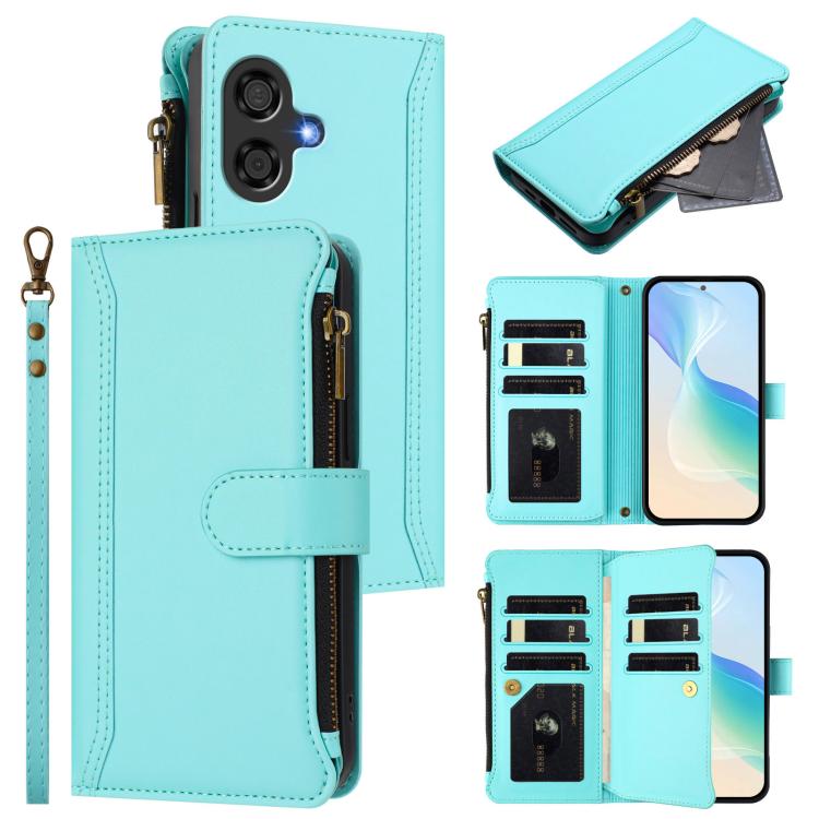 Magnetic Closure 9 Card Slots Zipper Leather Case with Hand Strap, For Coolpad C16, For Coolpad X100, For Coolpad Cool 40i