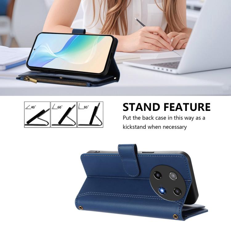 Magnetic Closure 9 Card Slots Zipper Leather Case with Hand Strap, For Coolpad C16, For Coolpad X100, For Coolpad Cool 40i