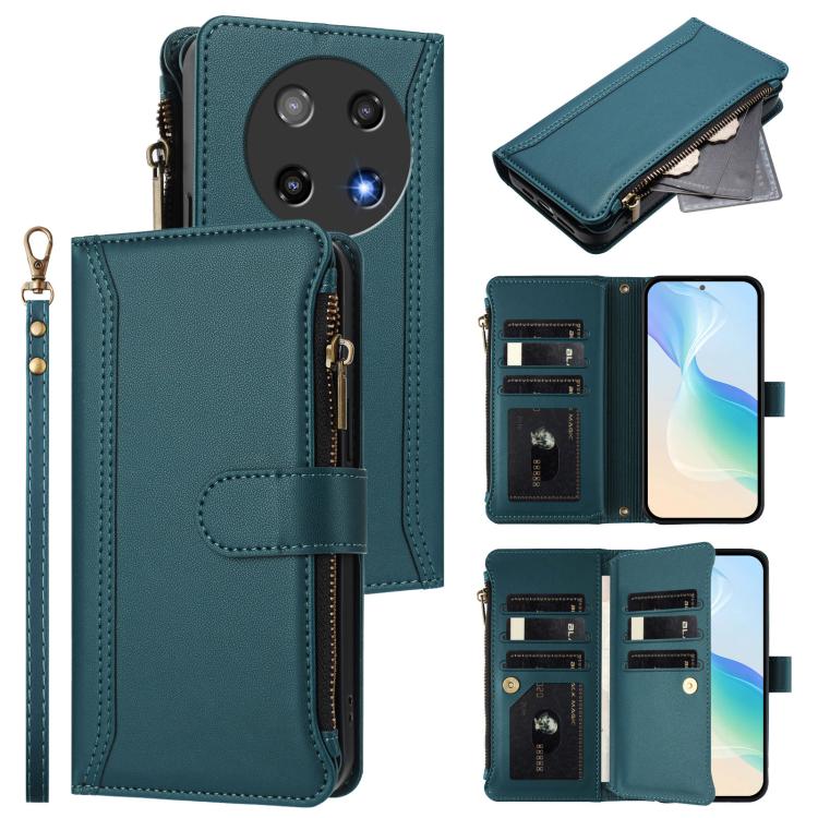 Magnetic Closure 9 Card Slots Zipper Leather Case with Hand Strap, For Coolpad C16, For Coolpad X100, For Coolpad Cool 40i