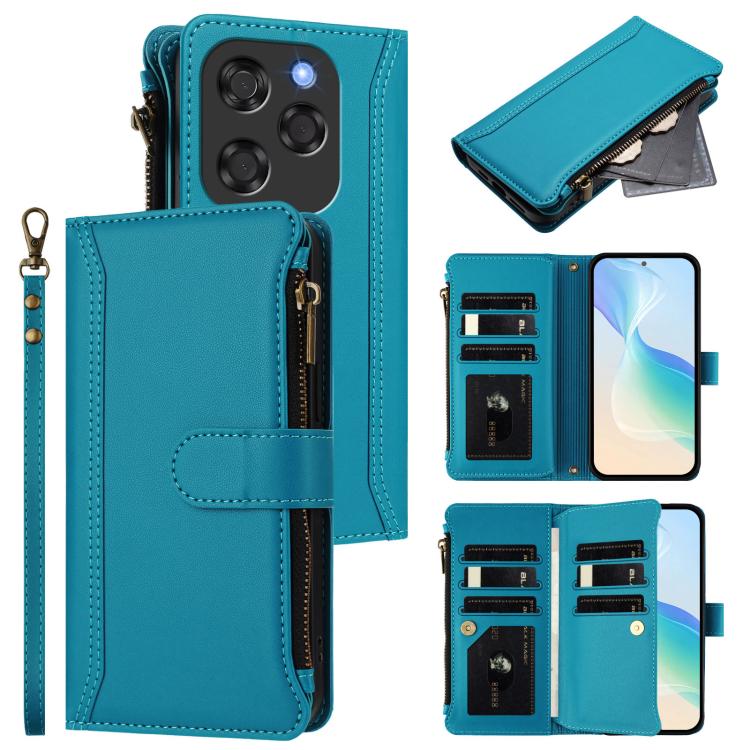 Magnetic Closure 9 Card Slots Zipper Leather Case with Hand Strap, For Coolpad C16, For Coolpad X100, For Coolpad Cool 40i