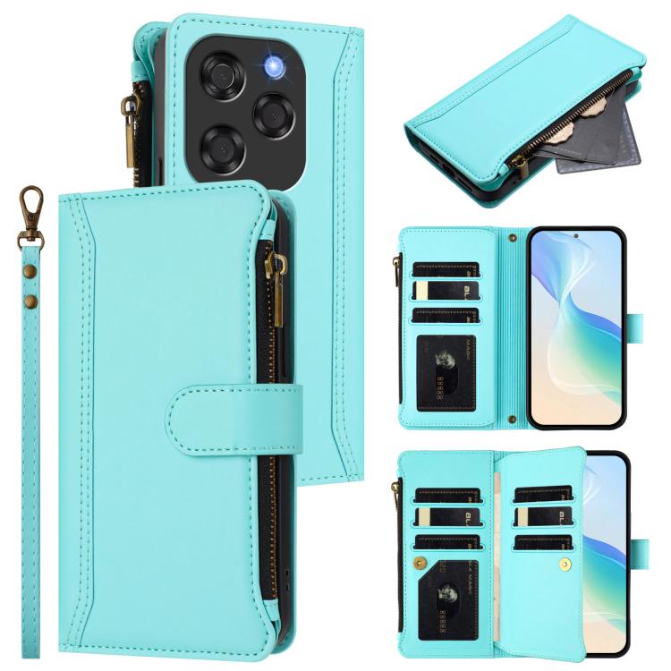 Magnetic Closure 9 Card Slots Zipper Leather Case with Hand Strap, For Coolpad C16, For Coolpad X100, For Coolpad Cool 40i