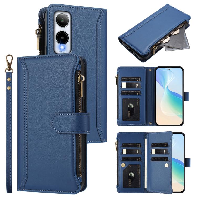 Magnetic Closure 9 Card Slots Zipper Leather Case with Hand Strap, For Cricket Icon Plus 2026 / Icon 7 5G, For Cricket Magic 2 5G, For Cricket Debut S3, For Cricket Icon 6, For Cricket Outlast 5G