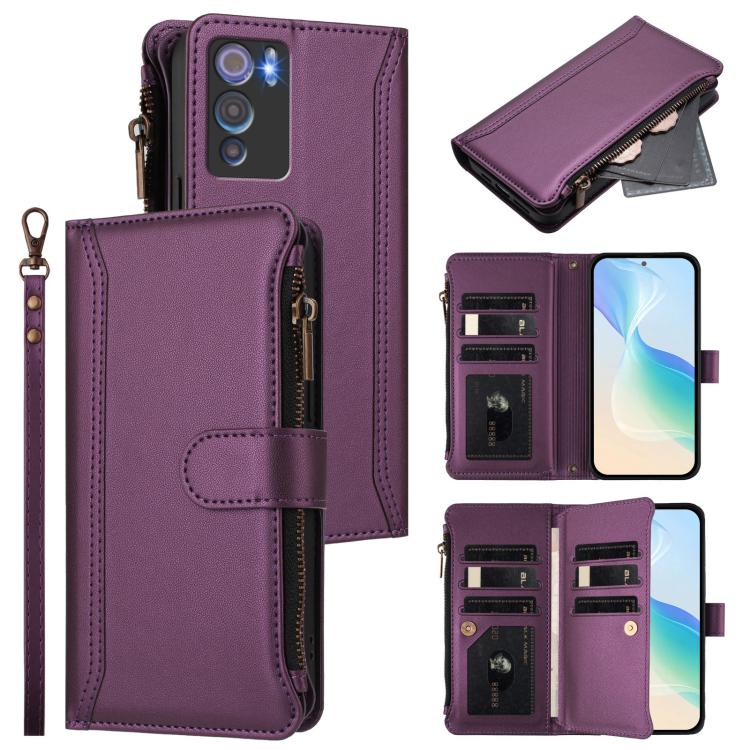 Magnetic Closure 9 Card Slots Zipper Leather Case with Hand Strap, For Doogee Note 56 / Note 56 Pro, For Doogee N60 Pro, For Doogee Note 59 5G / Note 59 Pro, For Doogee Note 58 / Note 58 Pro, For Doogee N55 / N55 Plus