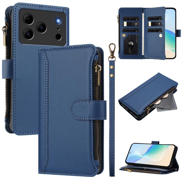 Magnetic Closure 9 Card Slots Zipper Leather Case with Hand Strap, For Doogee Note 56 / Note 56 Pro, For Doogee N60 Pro, For Doogee Note 59 5G / Note 59 Pro, For Doogee Note 58 / Note 58 Pro, For Doogee N55 / N55 Plus