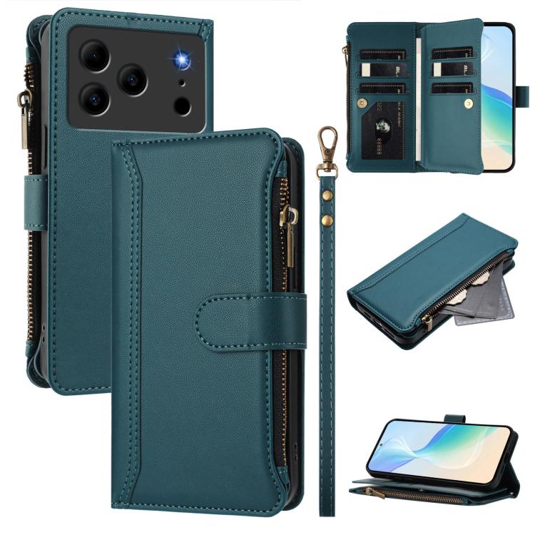 Magnetic Closure 9 Card Slots Zipper Leather Case with Hand Strap, For Doogee Note 56 / Note 56 Pro, For Doogee N60 Pro, For Doogee Note 59 5G / Note 59 Pro, For Doogee Note 58 / Note 58 Pro, For Doogee N55 / N55 Plus