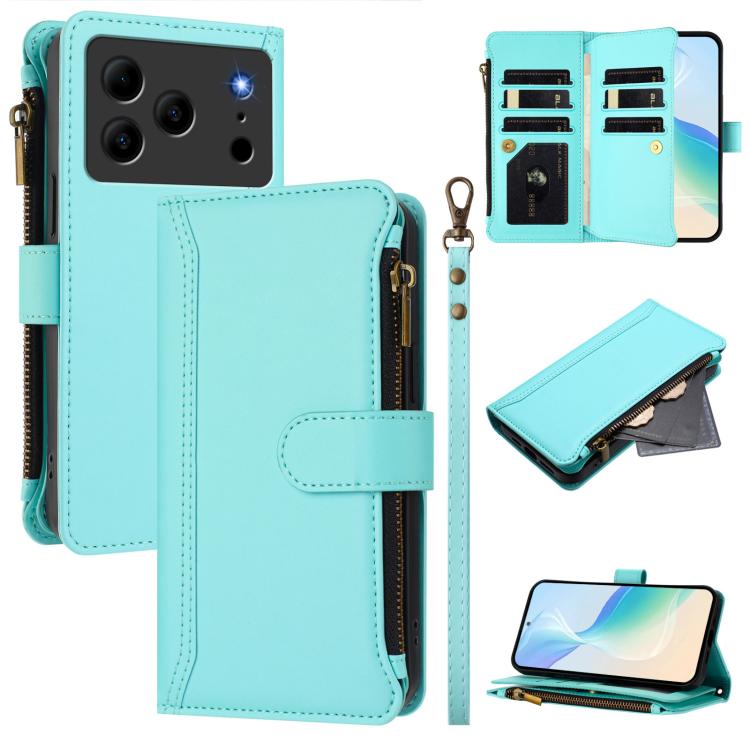 Magnetic Closure 9 Card Slots Zipper Leather Case with Hand Strap, For Doogee Note 56 / Note 56 Pro, For Doogee N60 Pro, For Doogee Note 59 5G / Note 59 Pro, For Doogee Note 58 / Note 58 Pro, For Doogee N55 / N55 Plus