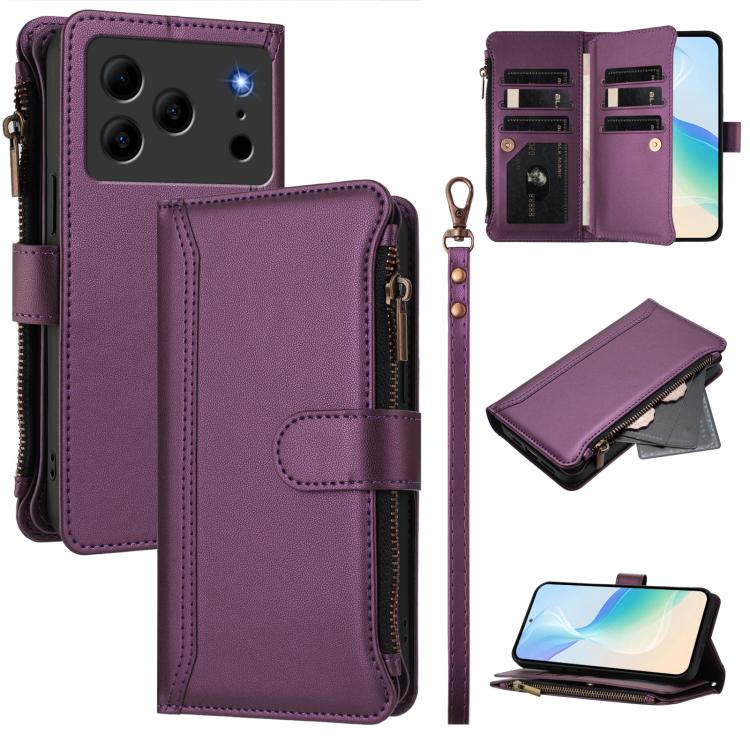 Magnetic Closure 9 Card Slots Zipper Leather Case with Hand Strap, For Doogee Note 56 / Note 56 Pro, For Doogee N60 Pro, For Doogee Note 59 5G / Note 59 Pro, For Doogee Note 58 / Note 58 Pro, For Doogee N55 / N55 Plus