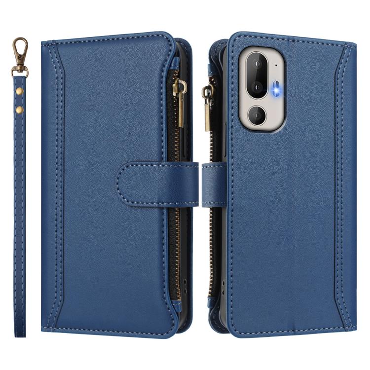 Magnetic Closure 9 Card Slots Zipper Leather Case with Hand Strap, For HTC U24 Pro