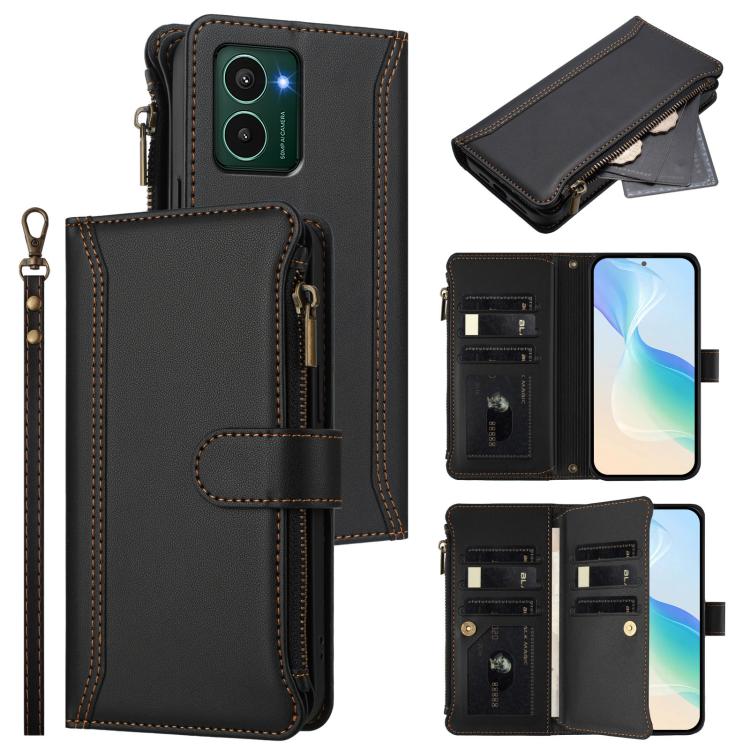 Magnetic Closure 9 Card Slots Zipper Leather Case with Hand Strap, For HMD Fuison, For HMD Pulse Pro / HMD Pulse, For HMD Skyline
