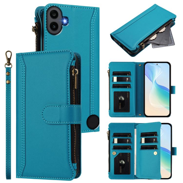 Magnetic Closure 9 Card Slots Zipper Leather Case with Hand Strap, For Nothing Phone 4a Pro, For Nothing Phone 4a, For Nothing Phone 3a, For Nothing Phone 3a Pro, For Nothing CMF Phone 1, For Nothing Phone 2A