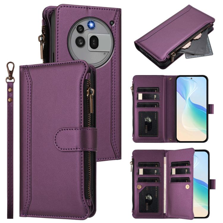 Magnetic Closure 9 Card Slots Zipper Leather Case with Hand Strap, For Nothing Phone 4a Pro, For Nothing Phone 4a, For Nothing Phone 3a, For Nothing Phone 3a Pro, For Nothing CMF Phone 1, For Nothing Phone 2A
