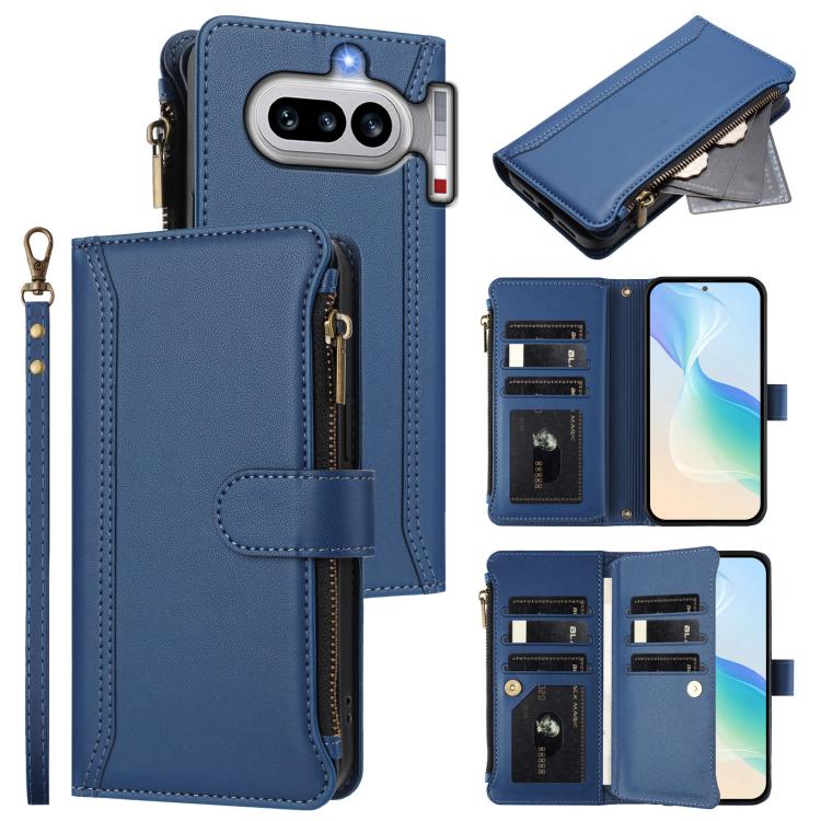 Magnetic Closure 9 Card Slots Zipper Leather Case with Hand Strap, For Nothing Phone 4a Pro, For Nothing Phone 4a, For Nothing Phone 3a, For Nothing Phone 3a Pro, For Nothing CMF Phone 1, For Nothing Phone 2A
