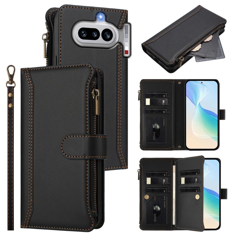 Magnetic Closure 9 Card Slots Zipper Leather Case with Hand Strap, For Nothing Phone 4a Pro, For Nothing Phone 4a, For Nothing Phone 3a, For Nothing Phone 3a Pro, For Nothing CMF Phone 1, For Nothing Phone 2A