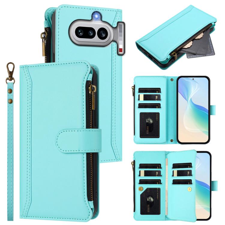 Magnetic Closure 9 Card Slots Zipper Leather Case with Hand Strap, For Nothing Phone 4a Pro, For Nothing Phone 4a, For Nothing Phone 3a, For Nothing Phone 3a Pro, For Nothing CMF Phone 1, For Nothing Phone 2A