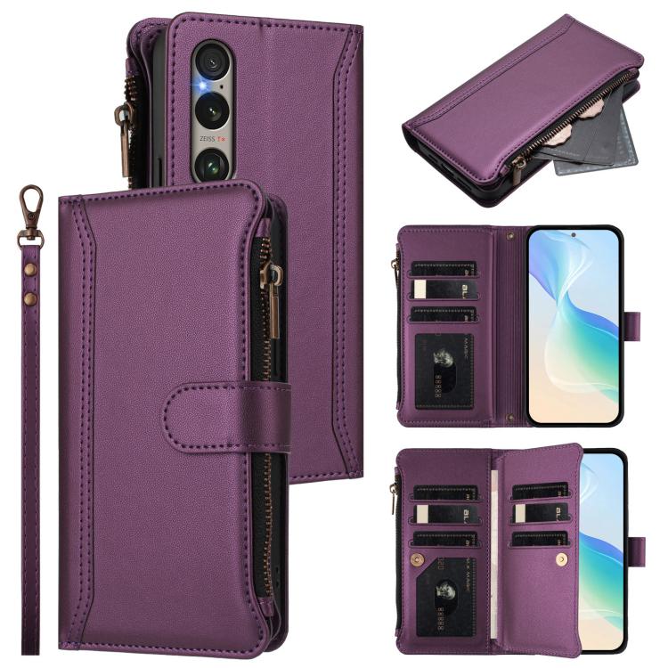 Magnetic Closure 9 Card Slots Zipper Leather Case with Hand Strap, For Sony Xperia 10 VI 2024, For Sony Xperia 1 VI 2024, For Sony Xperia 5 VI, For Sony Xperia 5 VI 2024, For Sony Xperia 5 V, For Sony Xperia 1 V 2023, For Sony Xperia 10 V 2023         ...