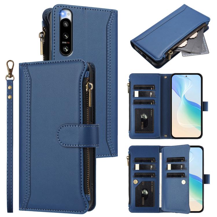 Magnetic Closure 9 Card Slots Zipper Leather Case with Hand Strap, For Sony Xperia 10 VI 2024, For Sony Xperia 1 VI 2024, For Sony Xperia 5 VI, For Sony Xperia 5 VI 2024, For Sony Xperia 5 V, For Sony Xperia 1 V 2023, For Sony Xperia 10 V 2023         ...