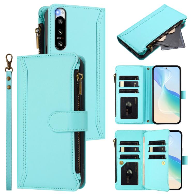Magnetic Closure 9 Card Slots Zipper Leather Case with Hand Strap, For Sony Xperia 10 VI 2024, For Sony Xperia 1 VI 2024, For Sony Xperia 5 VI, For Sony Xperia 5 VI 2024, For Sony Xperia 5 V, For Sony Xperia 1 V 2023, For Sony Xperia 10 V 2023         ...