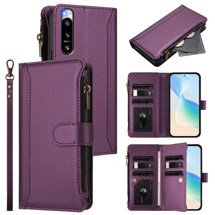 Magnetic Closure 9 Card Slots Zipper Leather Case with Hand Strap, For Sony Xperia 10 VI 2024, For Sony Xperia 1 VI 2024, For Sony Xperia 5 VI, For Sony Xperia 5 VI 2024, For Sony Xperia 5 V, For Sony Xperia 1 V 2023, For Sony Xperia 10 V 2023         ...