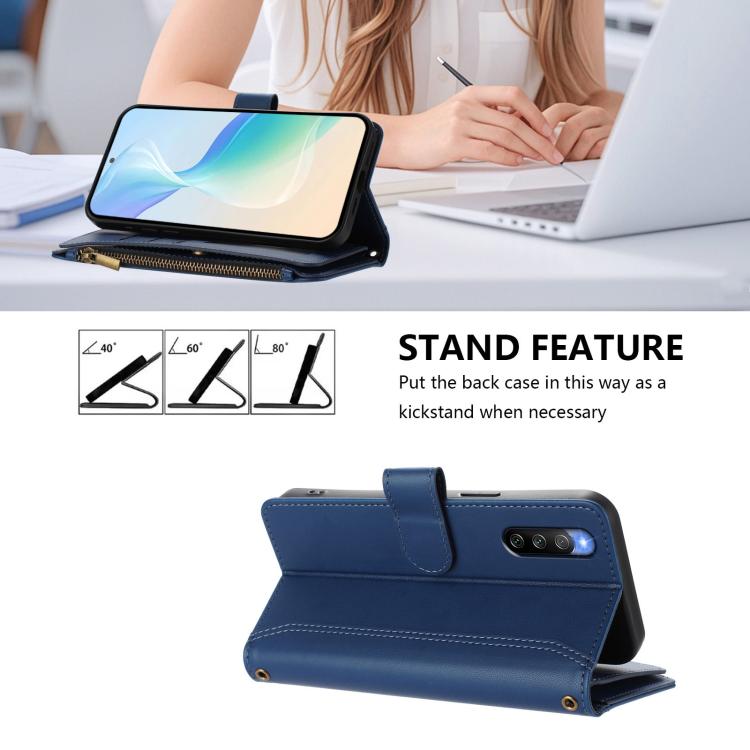 Magnetic Closure 9 Card Slots Zipper Leather Case with Hand Strap, For Sony Xperia 10 IV, For Sony Xperia 10 III/10 III Lite