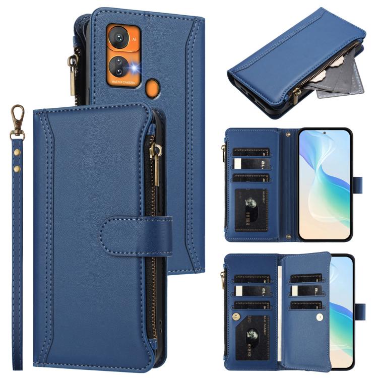 Magnetic Closure 9 Card Slots Zipper Leather Case with Hand Strap, For Oukitel C35, For Oukitel C33